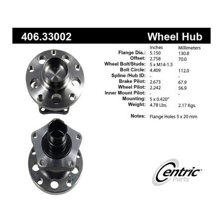 Centric Premium Hub and Bearing Assembly; With ABS, Parts 406.33002